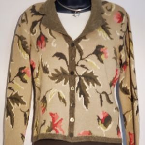 Talbots Petite Button Front Embellished Cardigan Sweater Olive  XSP (PP)